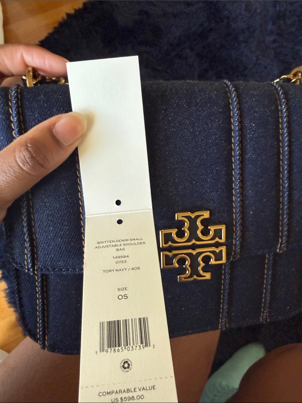 Tory Burch Dark Denim Shoulder Bag with Gold Hardware - Picture 7 of 7